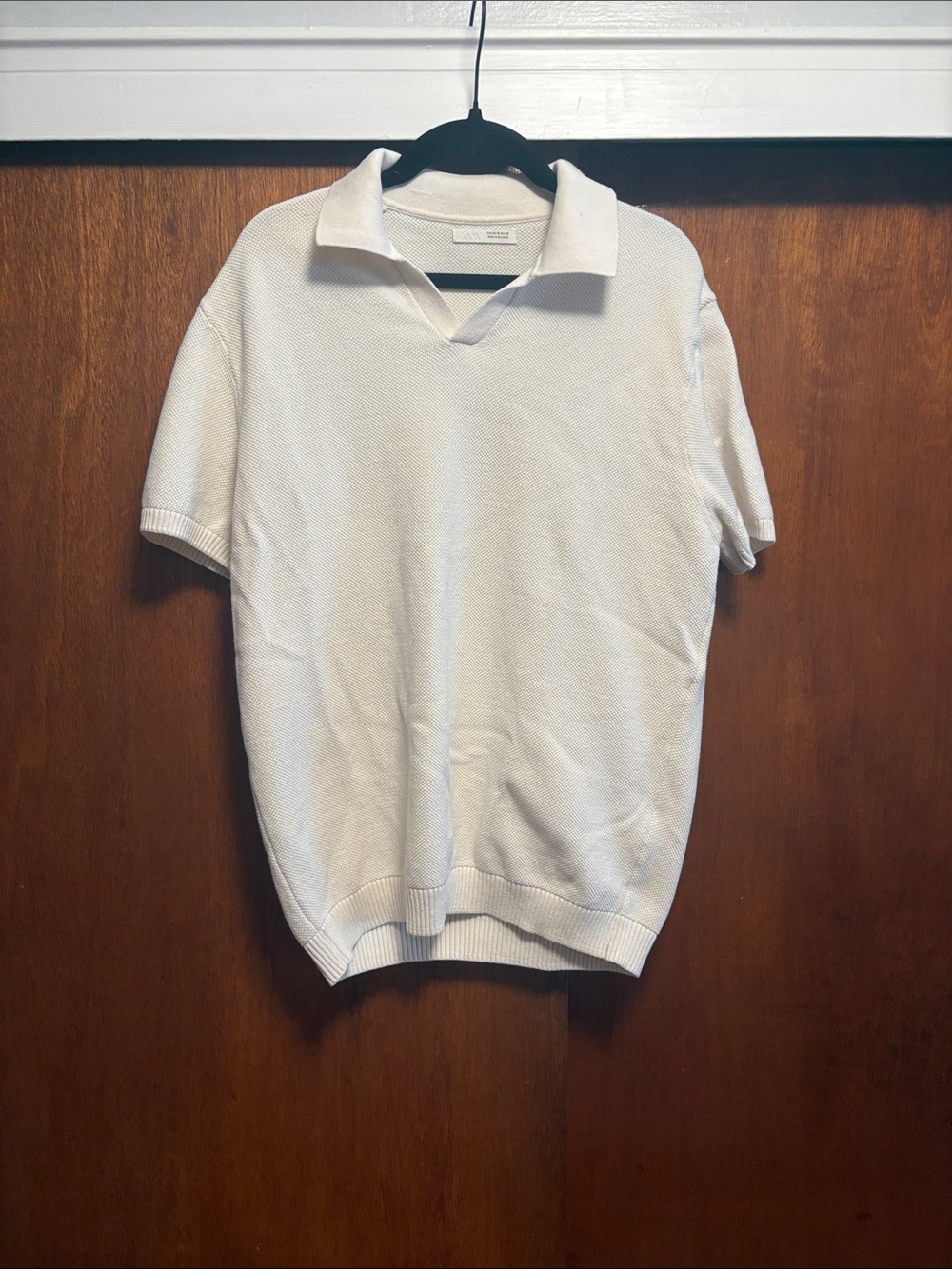 Zara White Short-Sleeve Polo Knit
